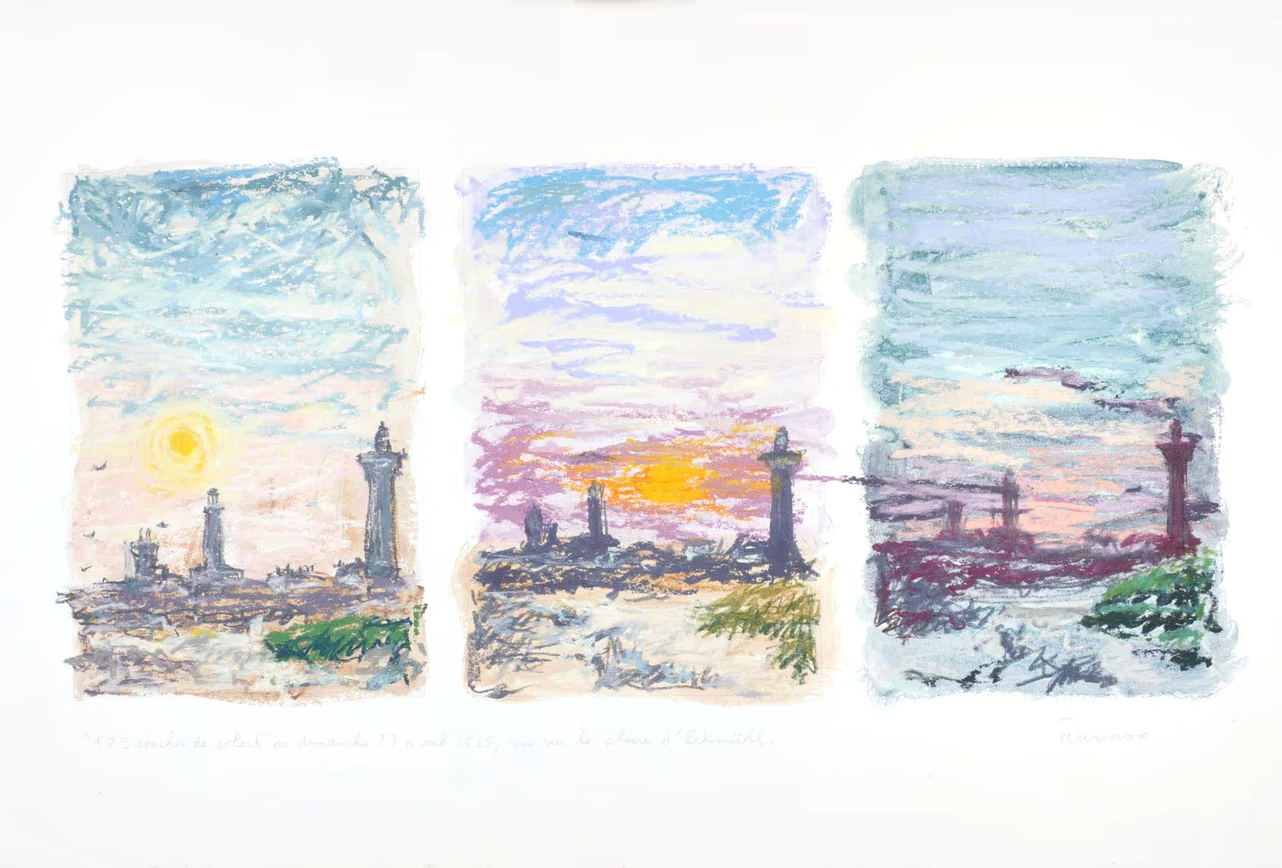 Triptyque pastel sec, vue sur le phare d'Eckmühl, Dimanche 27 avril 2025, Matthieu Darrasse