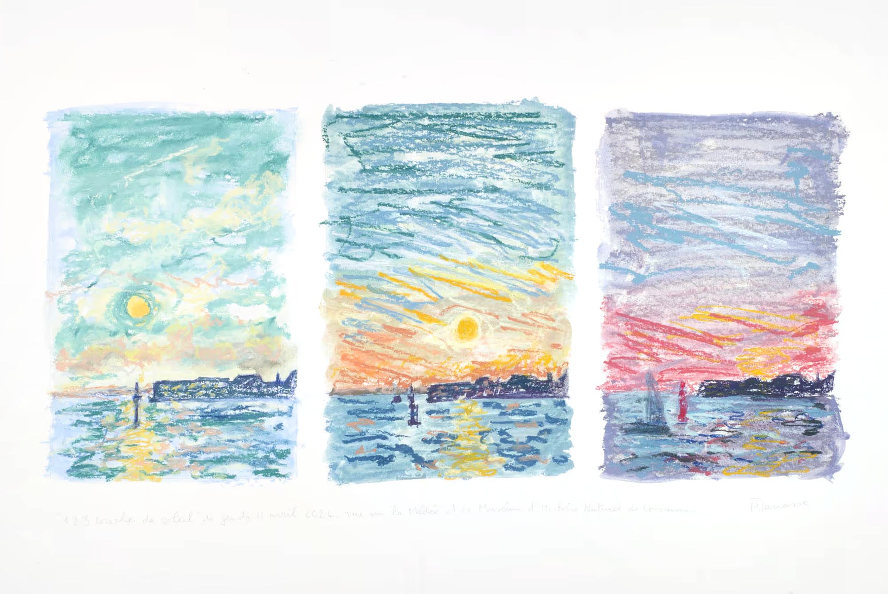 Triptyque pastel sec, vue sur le Muséum d'Histoire Naturel de Concarneau, Jeudi 11 avril 2024, Matthieu Darrasse