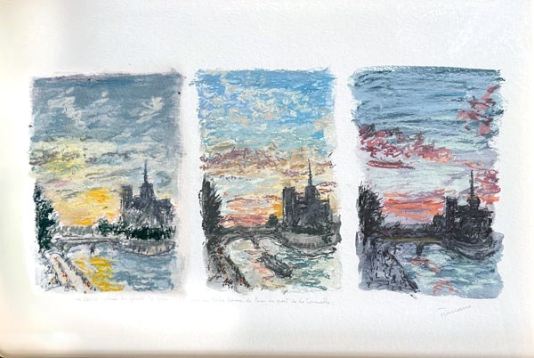 Triptyque pastel sec, vue sur Notre-Dame de Paris, Jeudi 12 juin 2025, Matthieu Darrasse