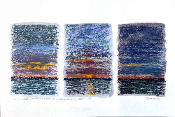 Triptyque pastel sec, vue de la villa Ker Mab, Concarneau, Jeudi 20 juillet 2023, Matthieu Darrasse