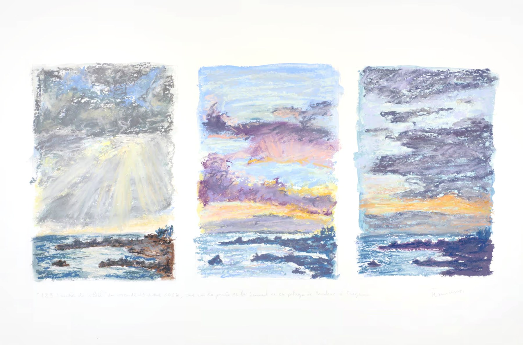 Triptyque pastel sec, vue sur la pointe de la Jument, Mardi 16 avril 2024, Matthieu Darrasse