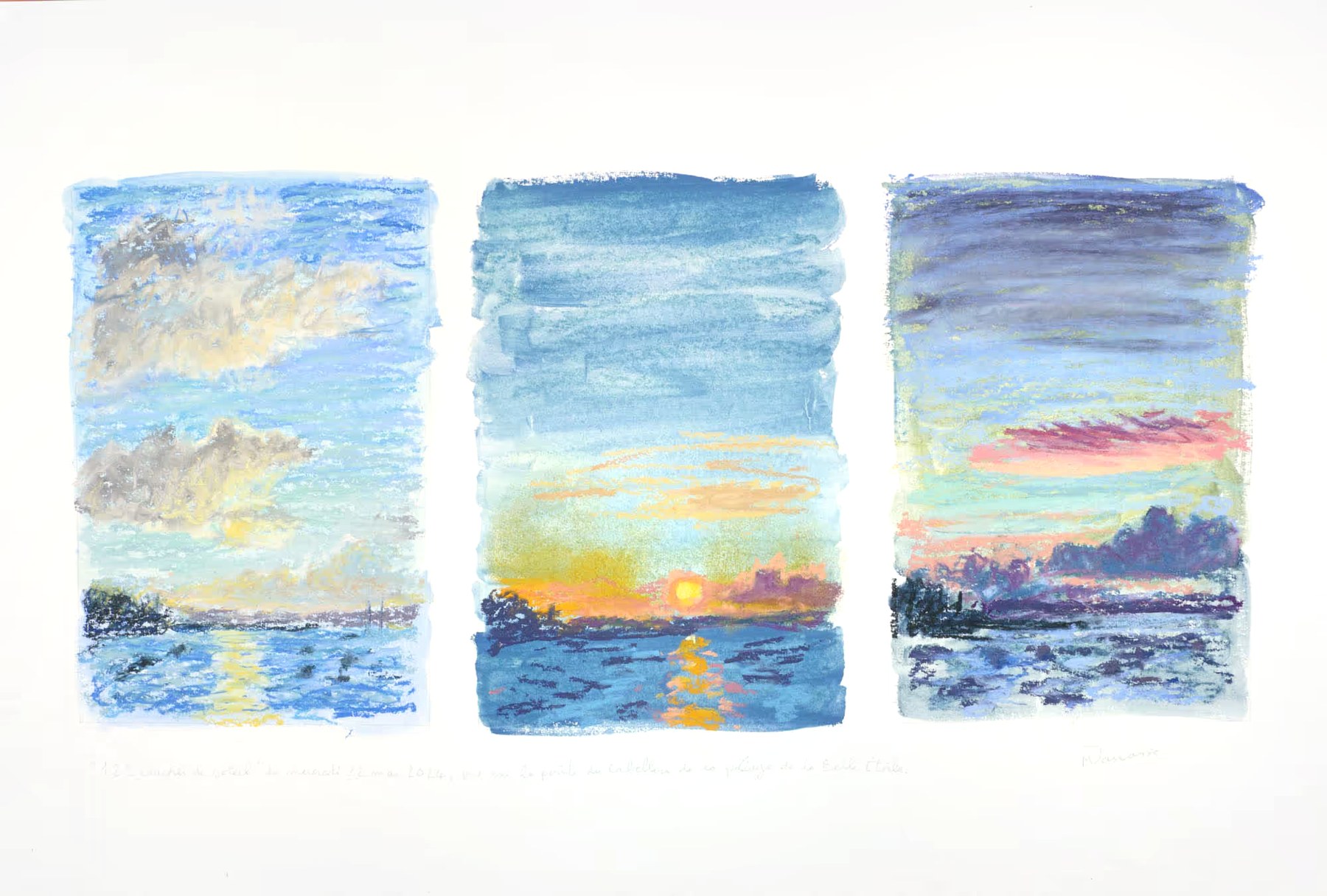 Triptyque pastel sec, vue sur la pointe du Cabellou, Mercredi 22 mai 2024, Matthieu Darrasse