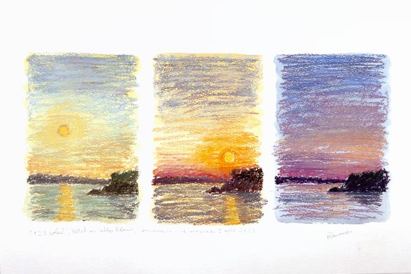 Triptyque pastel sec, vue de l'Hôtel Les Sables Blancs, Concarneau, Mercredi 9 août 2023, Matthieu Darrasse