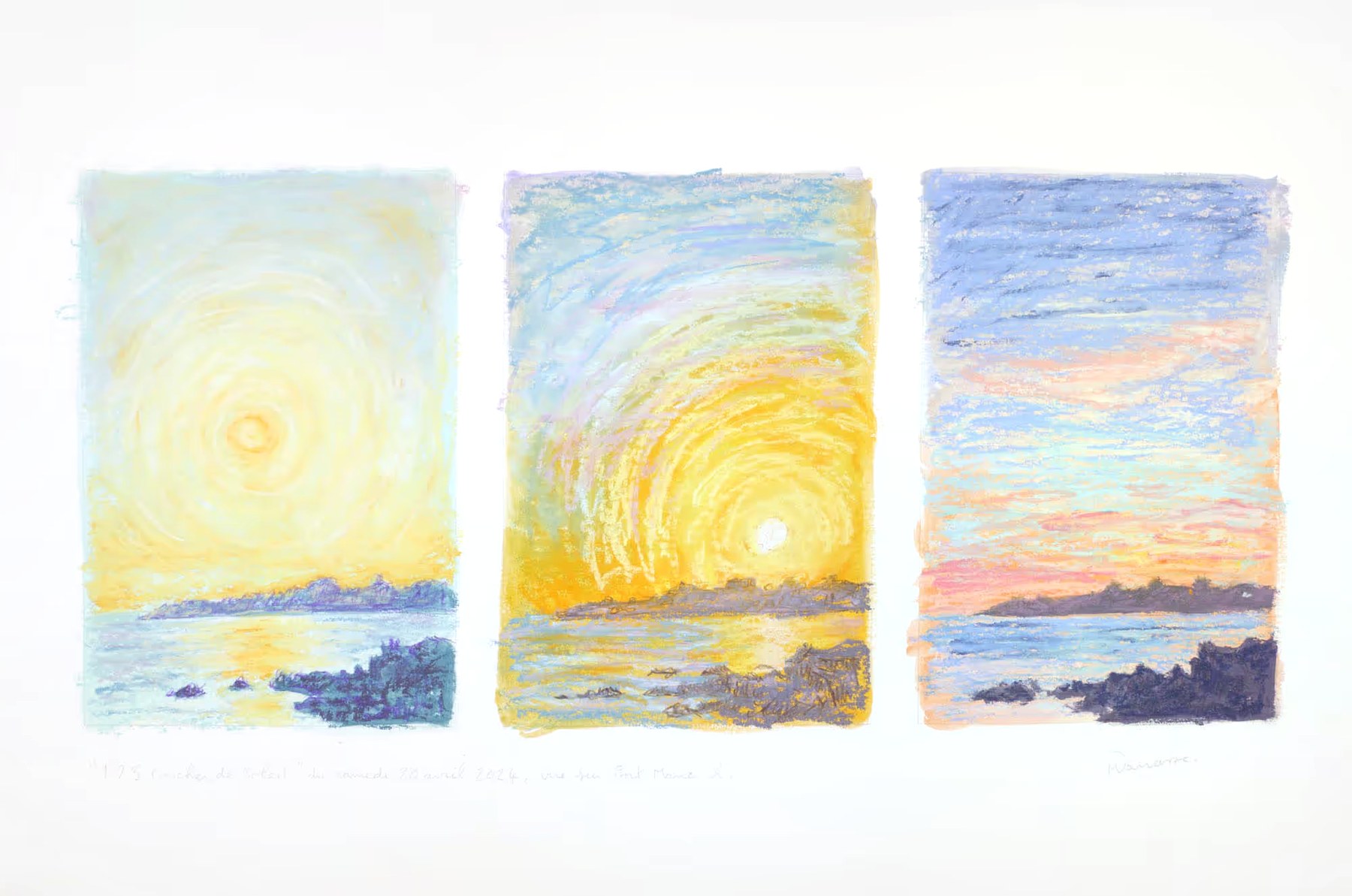 Triptyque pastel sec, vue sur Port Marnec'h, Samedi 20 avril 2024, Matthieu Darrasse